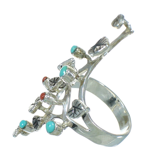 Turquoise Coral And Silver Southwestern Ring Size 6 WX82667